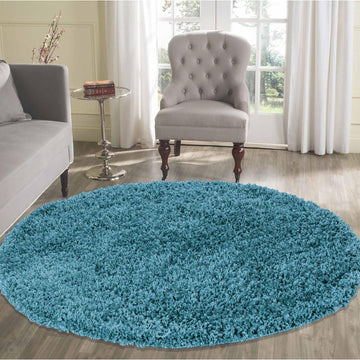 Oxford OXF00 Plain Plush Soft Stain-Resistant Textured Polypropylene Shaggy Teal Round Rug-Desire Rugs-Rug Love - The Most Loved Rug Store